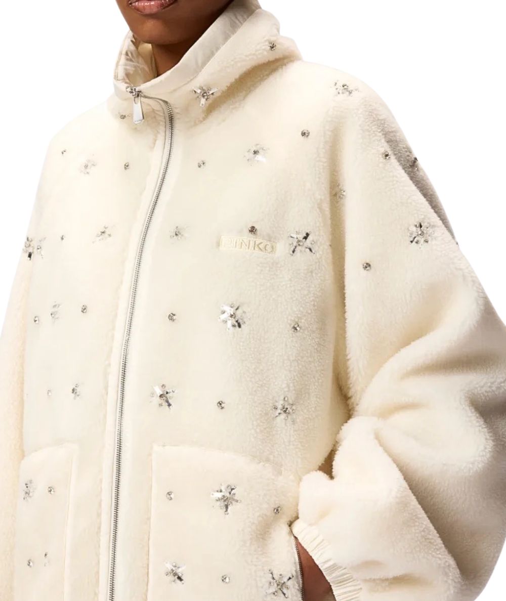 Pinko GRACIANA Fleece Bomber Jacket with White Appliques