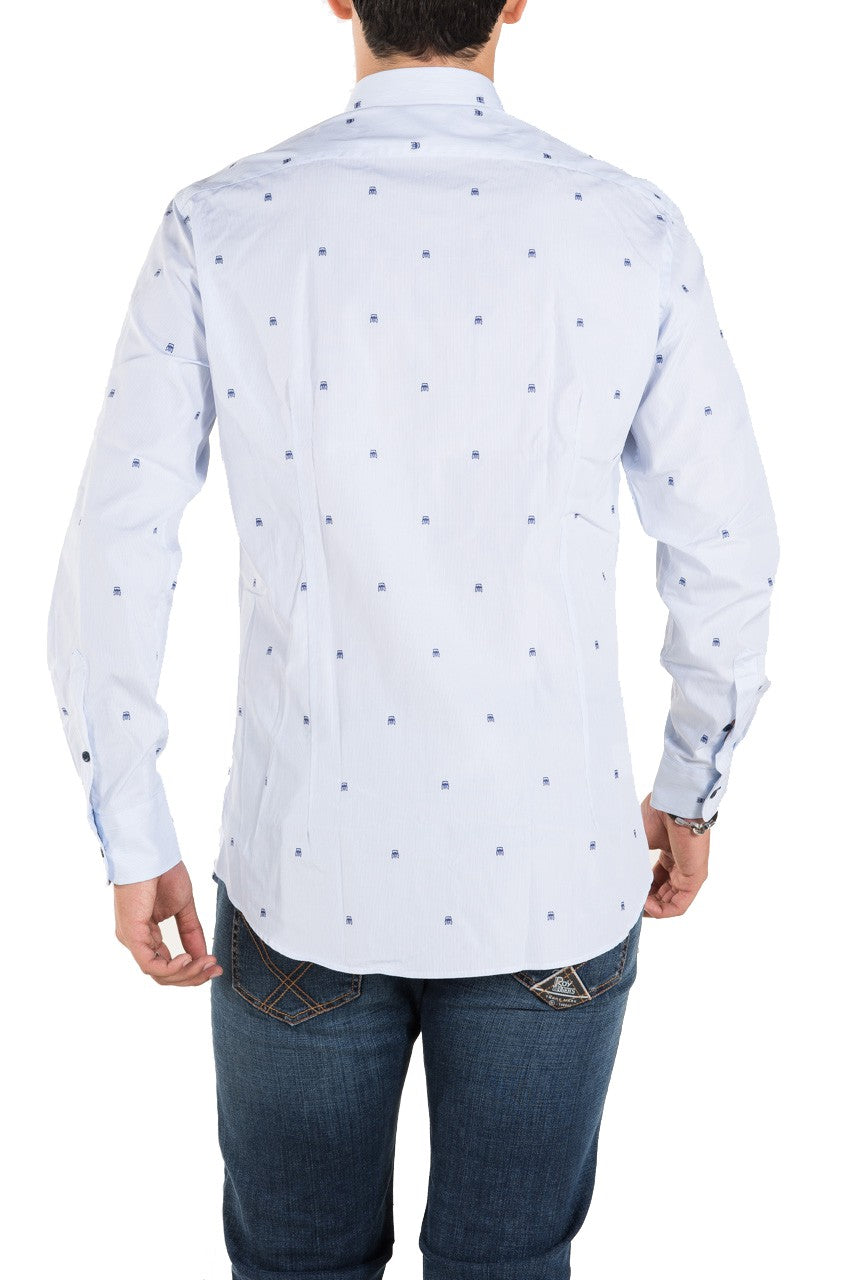 Aglini Blue Micro-pattern Shirt