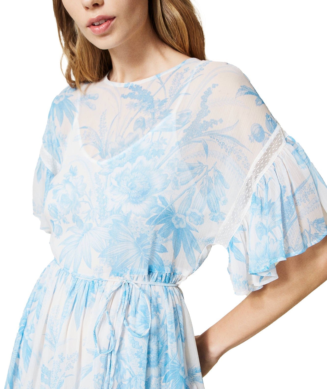 TWINSET SHORT DRESS WITH FLORAL PRINT 221TP2712 BLUE