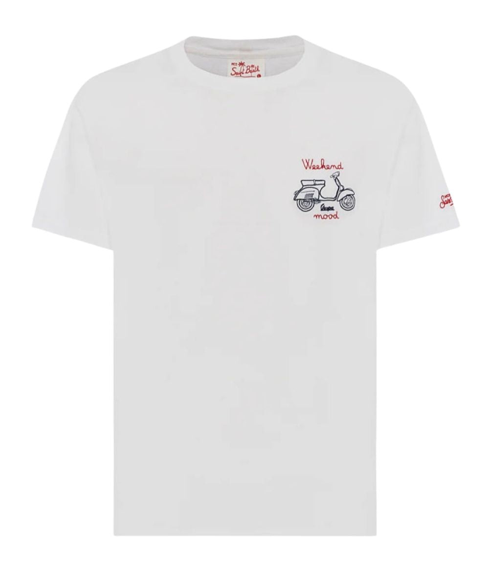 Mc2 Saint Barth T-shirt Girocollo con Ricamo Vespa Weekend T-Shirt Man Bianco