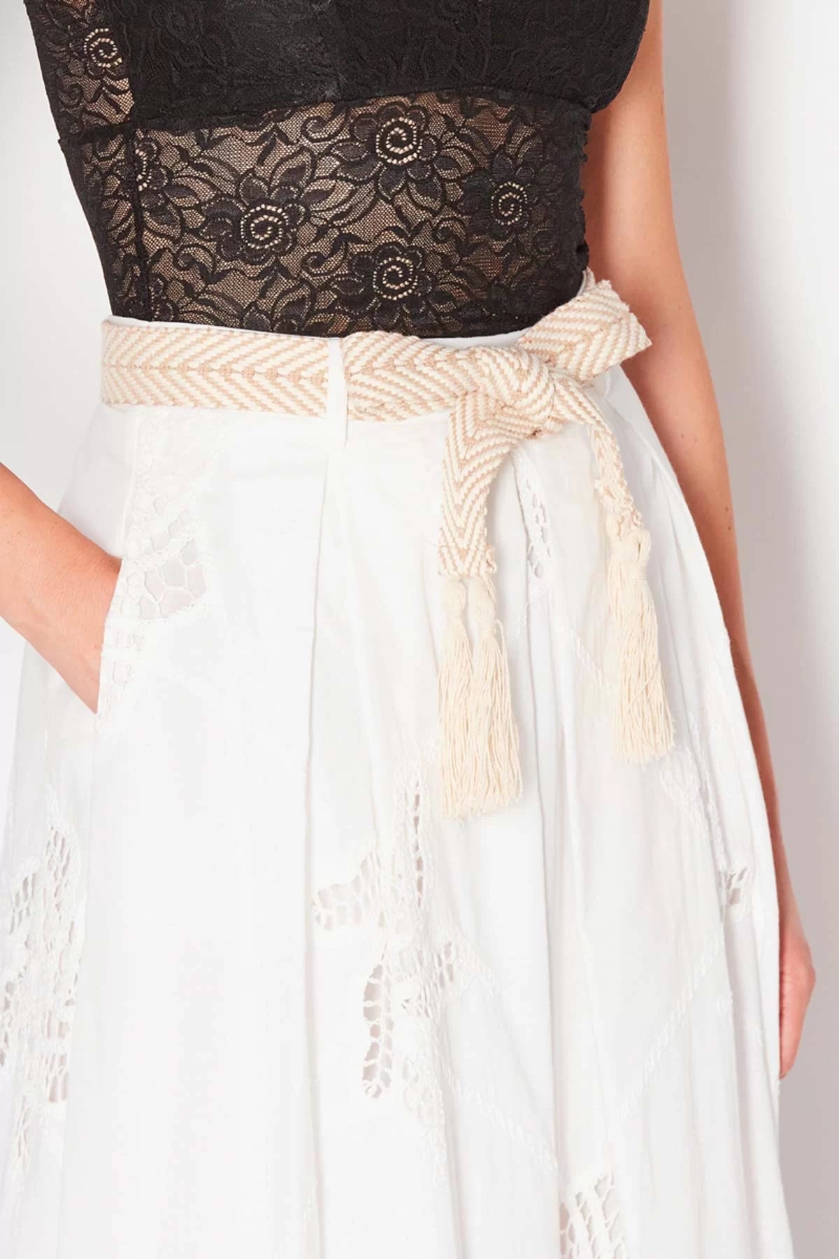 LANGER plissierter bestickter Rock von KAOS PP1LE005 WEISS