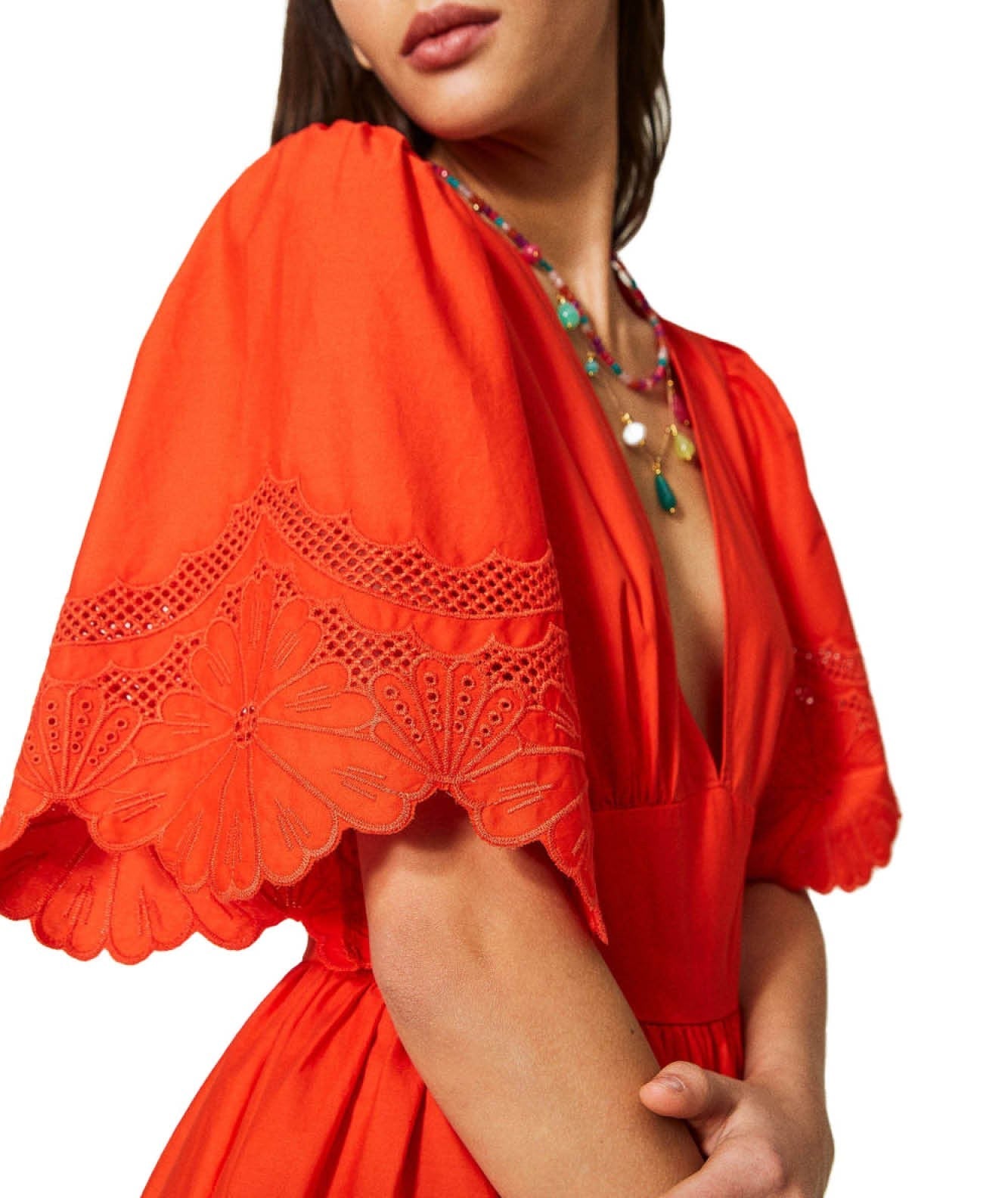 TWINSET SHORT POPLIN DRESS WITH EMBROIDERY 231TT2301 ORANGE