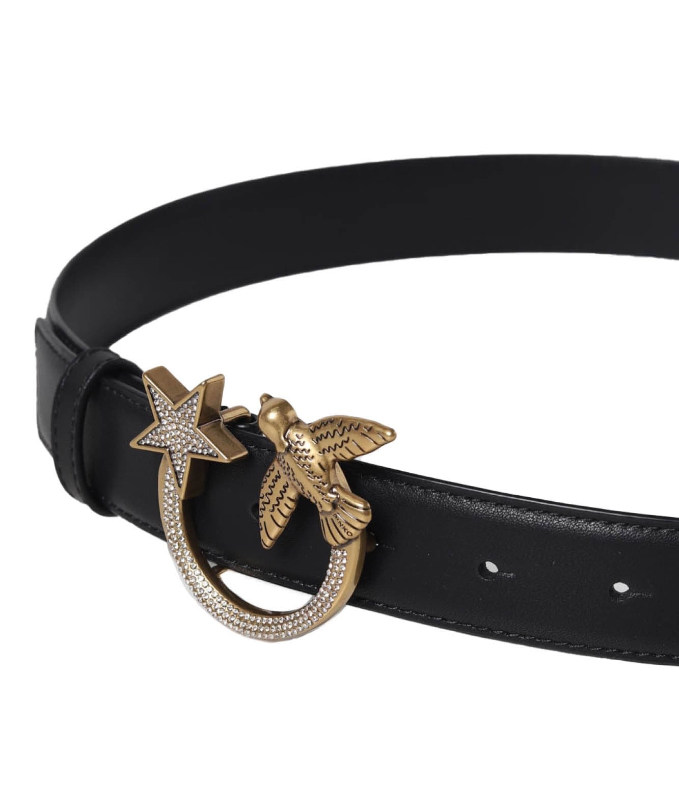 PINKO LOVE BERRY H3 BELT WITH RHINESTONE 100125 BLACK ANTIQUE GOLD