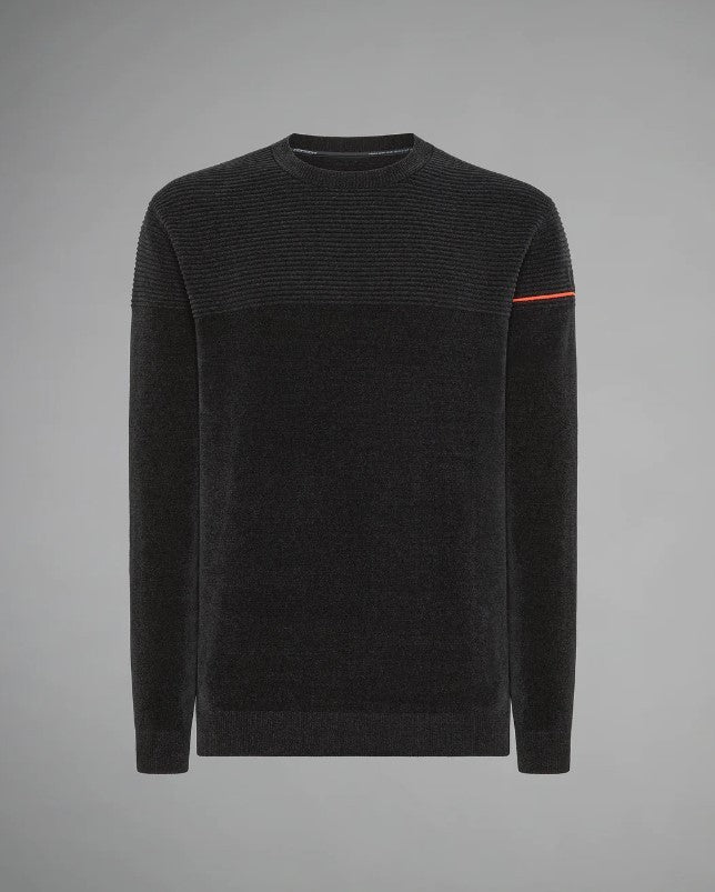 RRD CREW NECK VELVET OTTOMAN SWEATER W23134 LEAD GREY