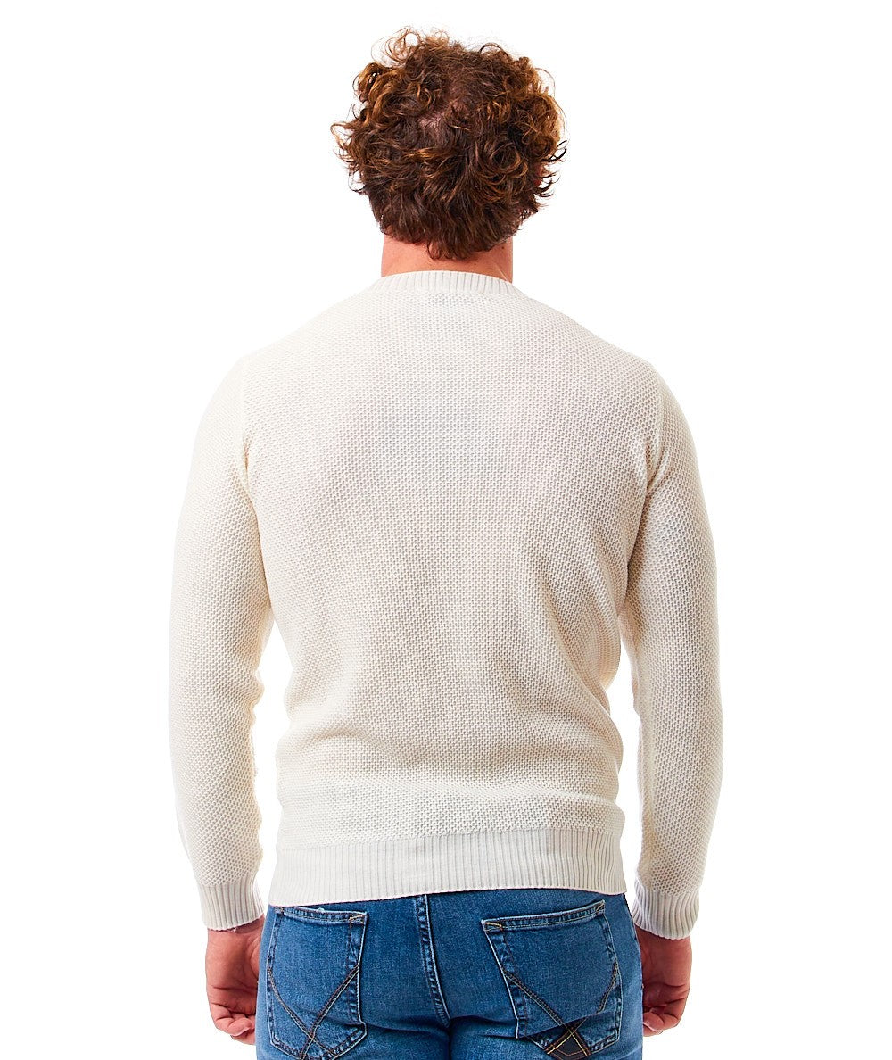 FILIPPO DE LAURENTIIS CREW NECK MERINO WOOL SWEATER WITH HONEYCOMB WEAVE GC3ML/WM12Q WHITE
