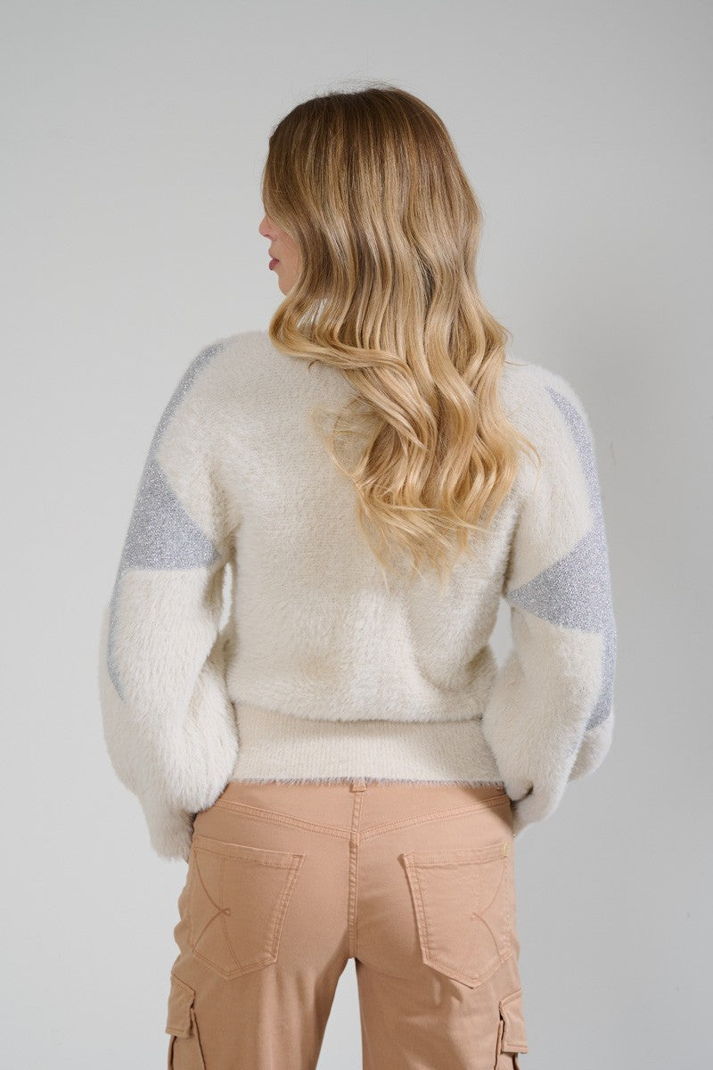 KAOS JEANS PLUSH EFFECT SWEATER WITH STAR PATTERN ON THE SLEEVES PIJLT037 CREAM