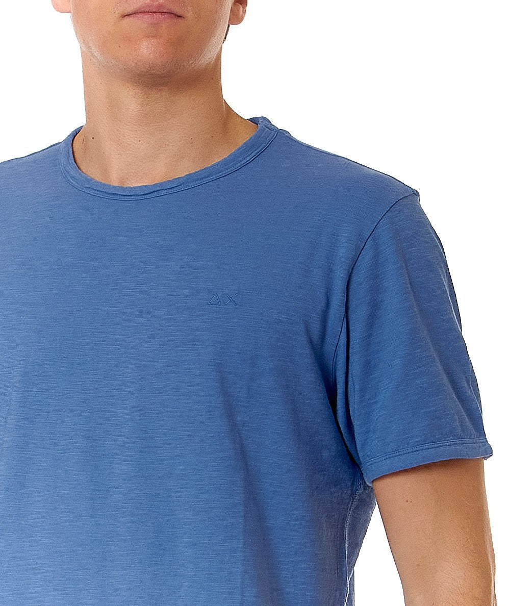 Sun68 Rounded T-shirt in Slub Cotton T35118 Air Force Blue