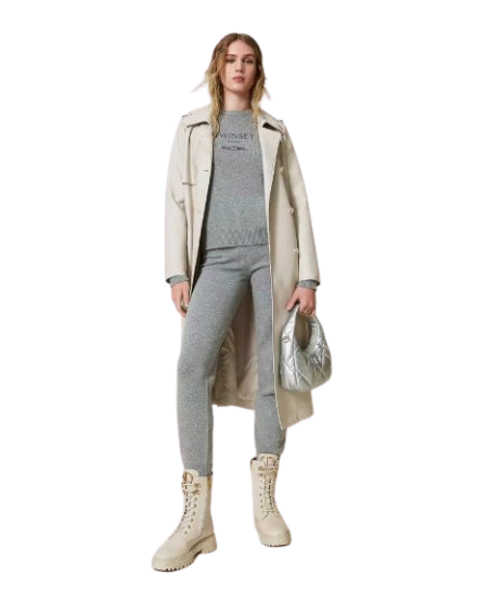 TWINSET WOOL MIX SWEATER WITH EMBROIDERED LOGO 242TP3800 GREY