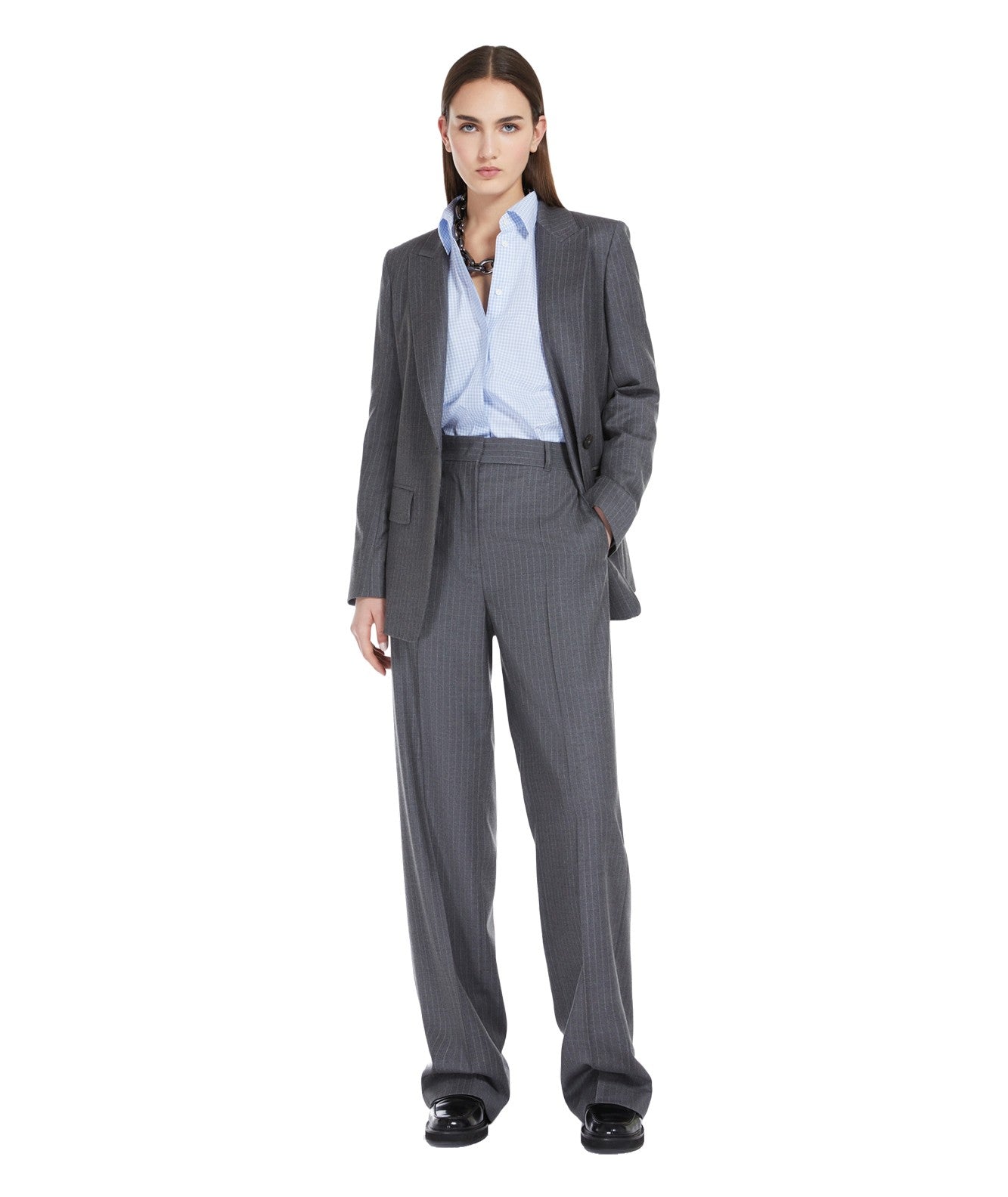 MAX MARA STUDIO PINSTRIPED FLANNEL TROUSERS GONG GREY