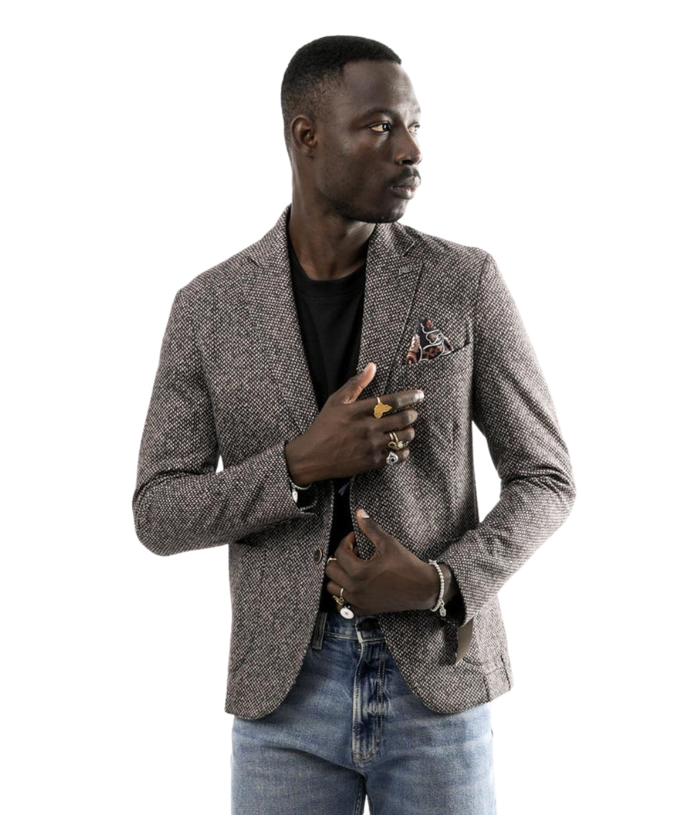 Bob Single-Breasted Patterned Jacket LIGHT193 Blue Brown – Caneva '937