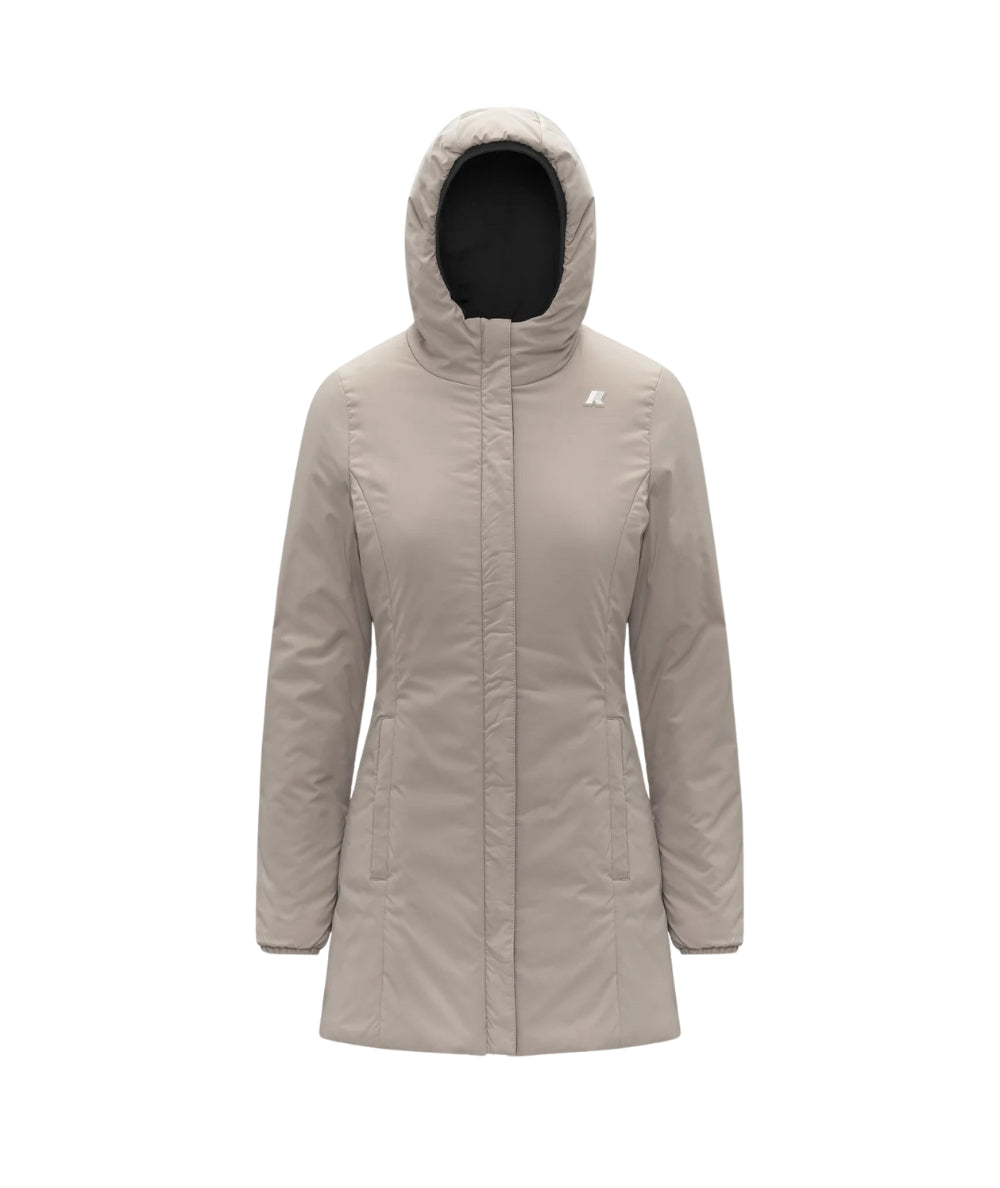K-Way Giacca Reversibile con Cappuccio K6128UW Nero Beige
