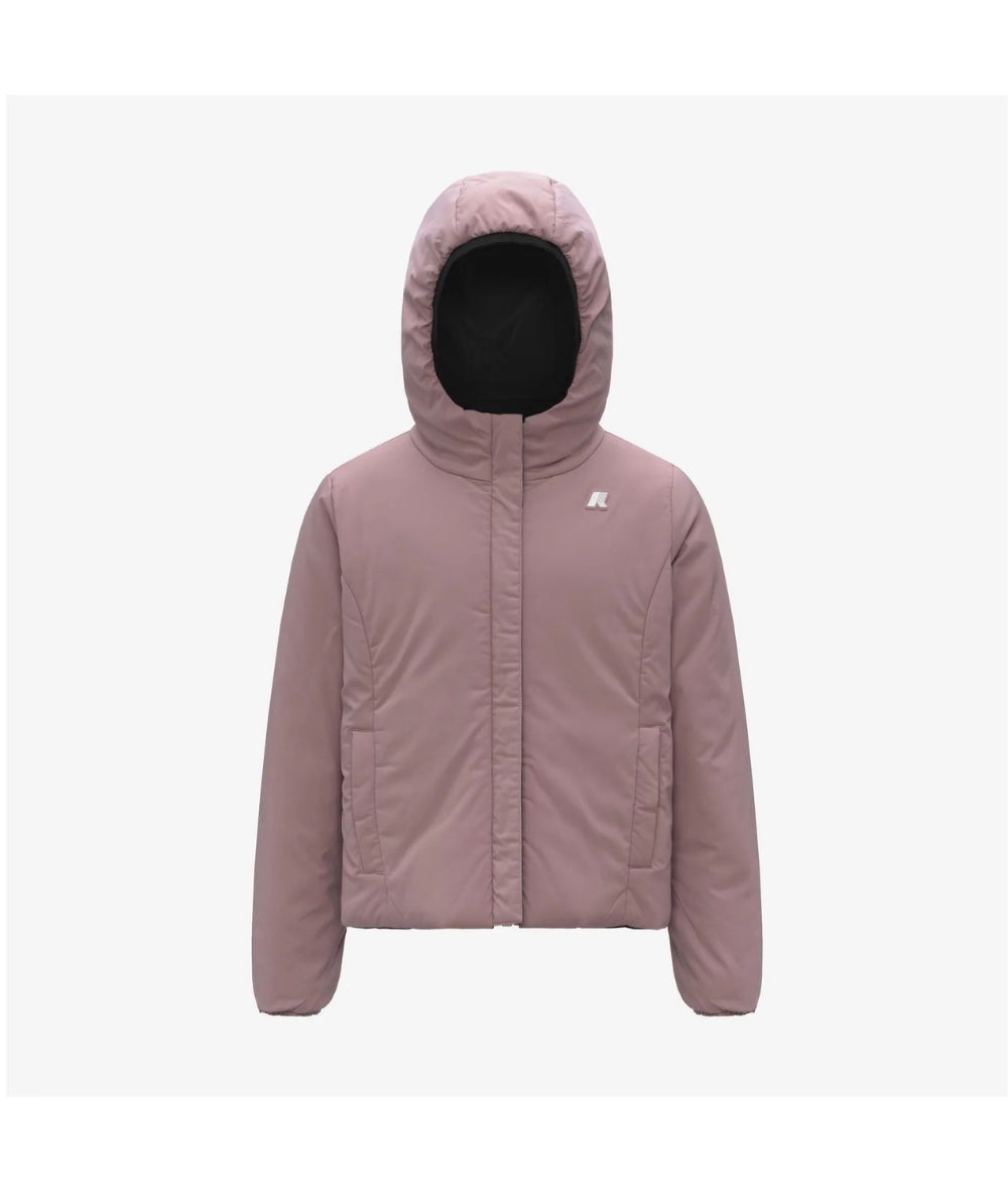 K-Way Giacca Reversibile con Cappuccio K71339W Nero Rosa
