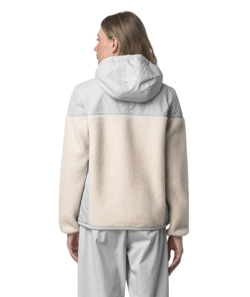 K-Way Giacca Unisex Effetto Sherpa con Cappuccio K5122SW Grigio Ecrù
