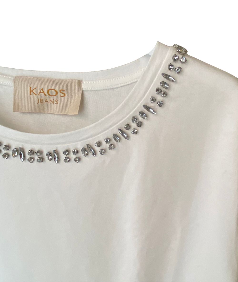 Kaos Jeans T-shirt con Cabochon RIJDK001 Bianco Panna