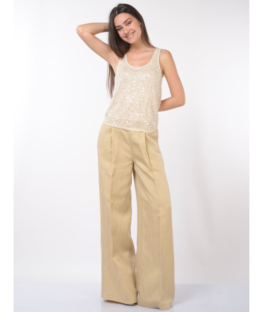 Kaos Top con Paillettes e Perle RP1NT002 Nude