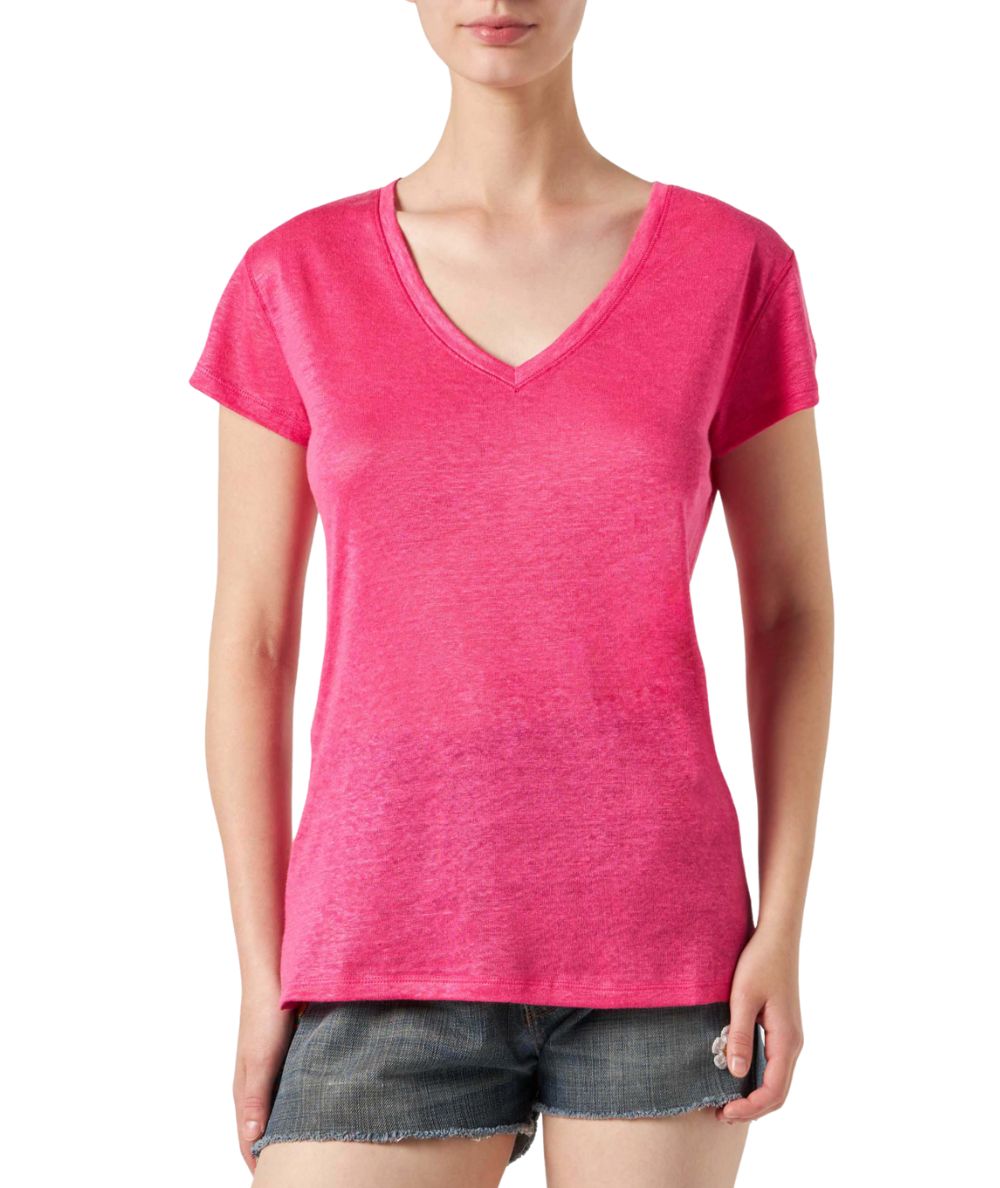 MC2 SAINT BARTH ELOISE V-NECK T-SHIRT IN FUCHSIA LINEN