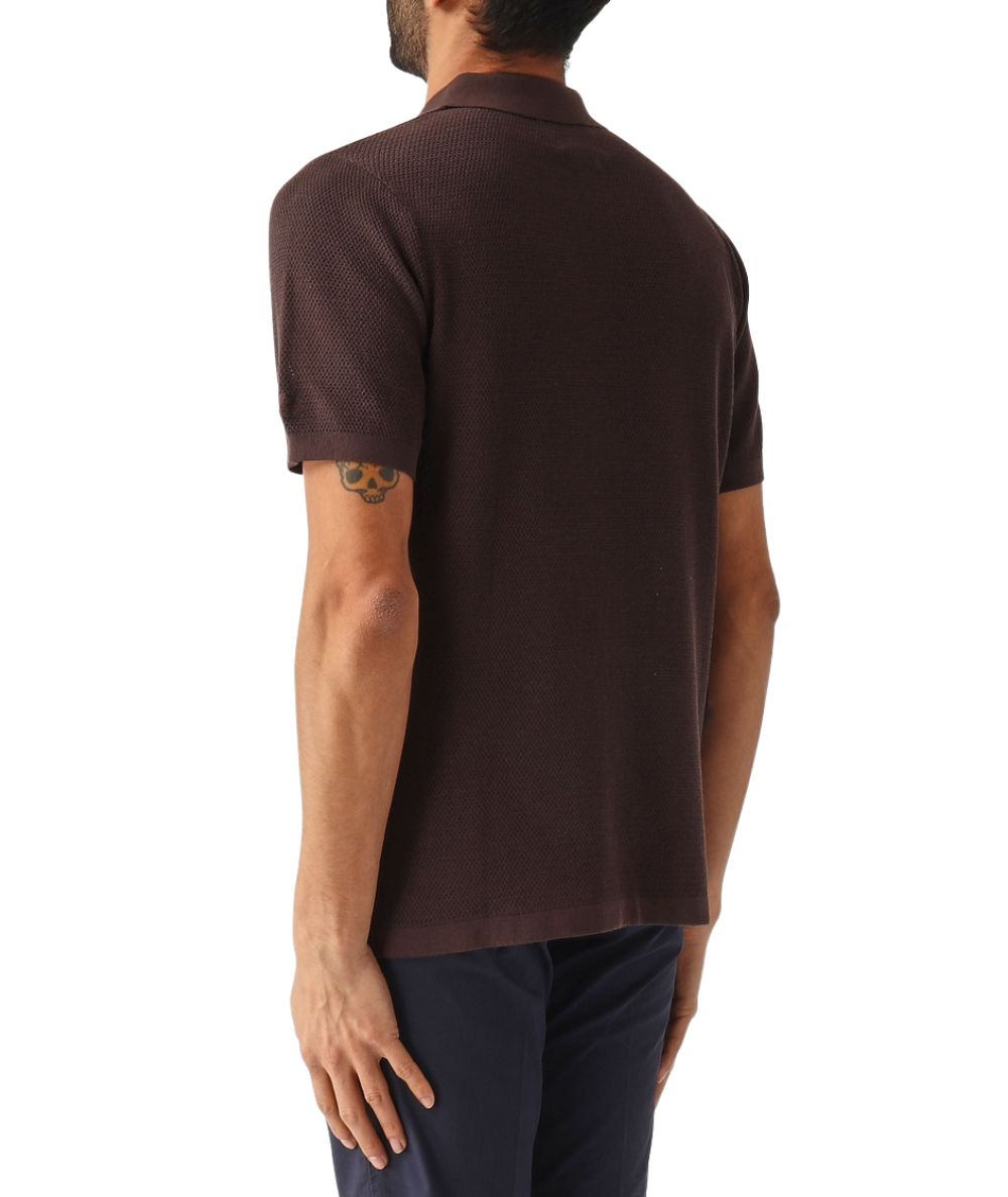 MC2 Saint Barth Polo in Maglia Microforata con Collo Skipper Sloan Marrone
