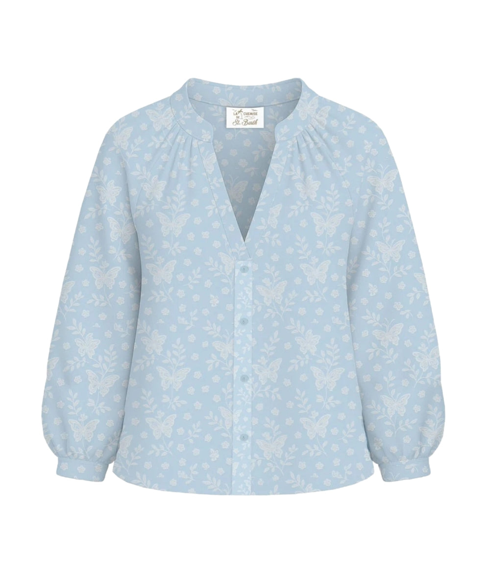 MC2 Saint Barth Blusa Floreale con Scollo a V Liona LIO0001 Azzurra