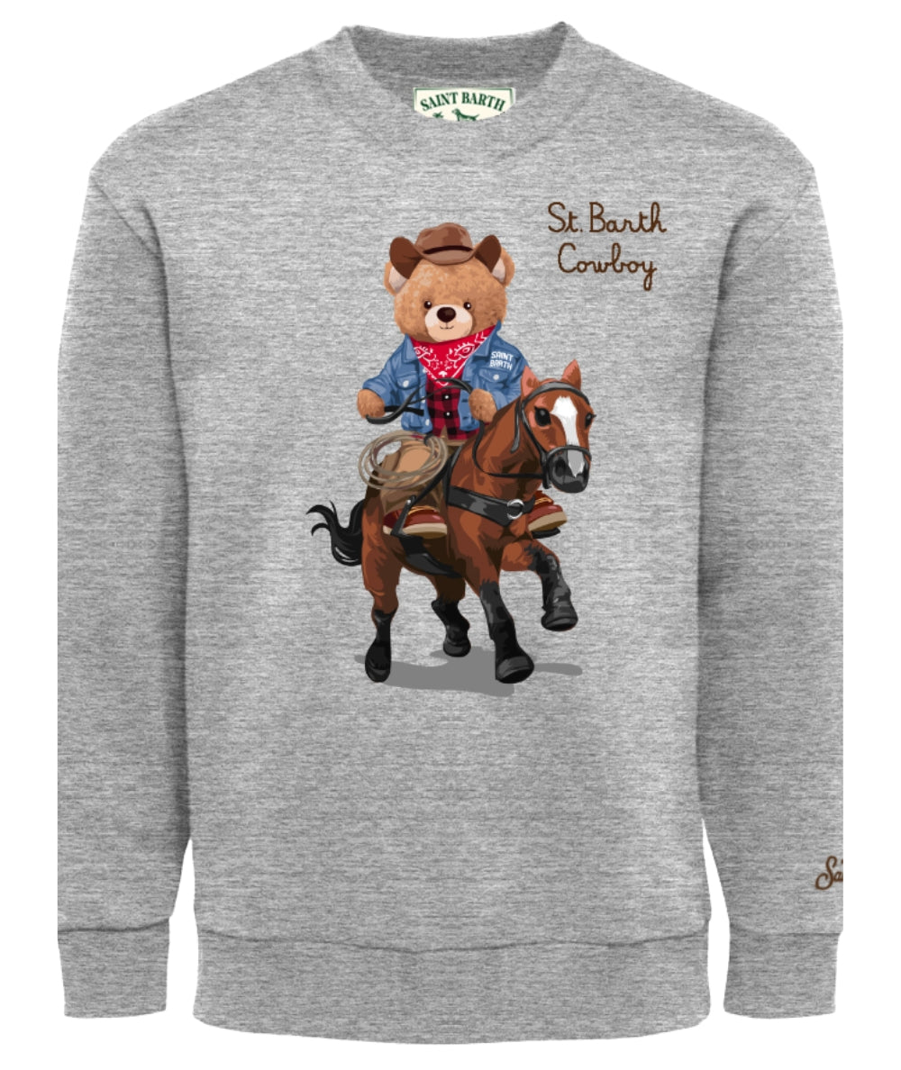 MC2 Saint Barth Felpa Girocollo con Stampa HUTTON N BEAR COWBOY HUT0004 Grigio