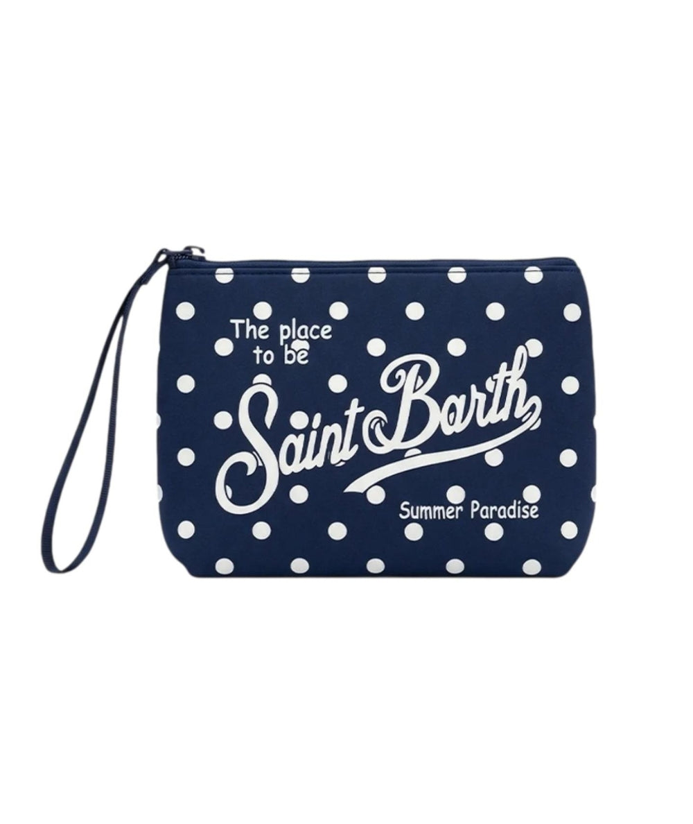 MC2 Saint Barth Pochette in Scuba a Pois Aline ALIN001 Blu Bianco Panna