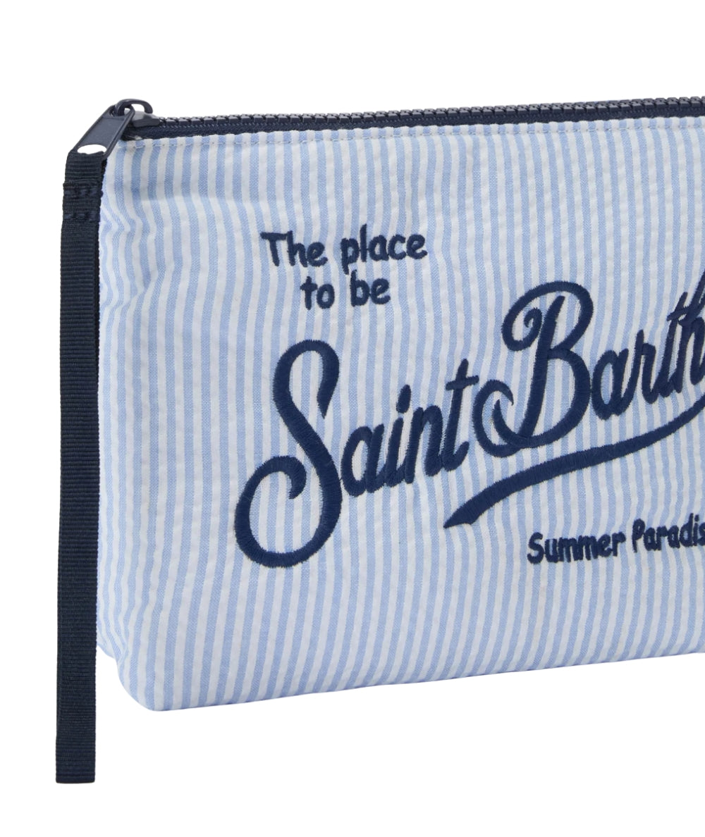 MC2 Saint Barth Pochette in Seersucker a Righe Aline ALI0049 Azzurro