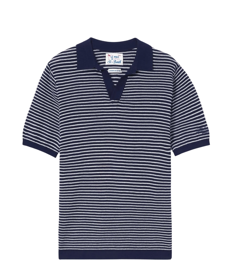 MC2 Saint Barth Polo in Maglia a Righe Sloan SLO0010 Blu