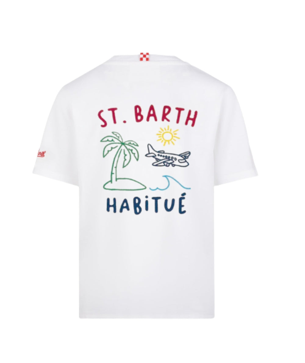 MC2 Saint Barth T-shirt con Girocollo e Ricami Portland PRL0001 Bianco
