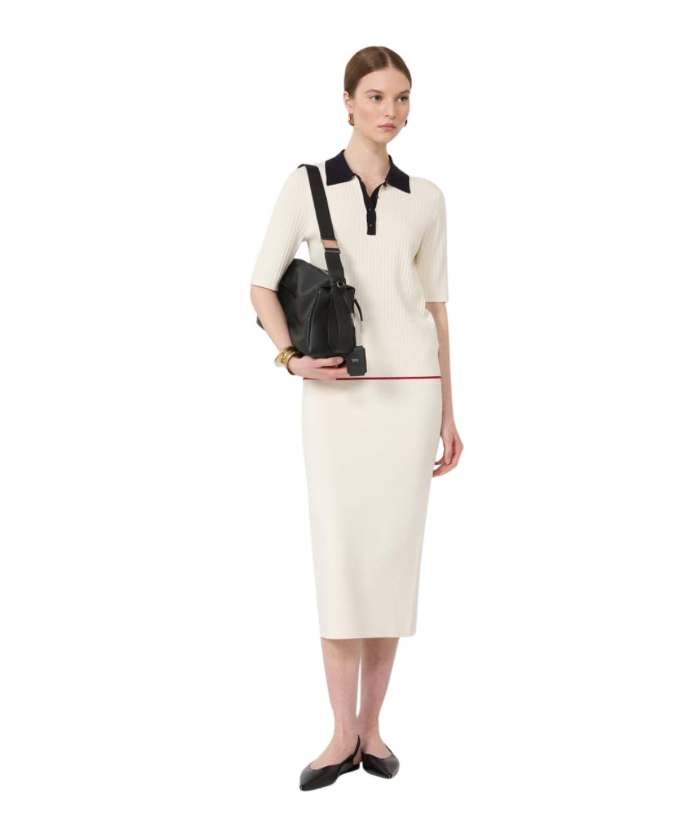 Max Mara Polo in Filo di Viscosa a Coste Oscuri Avorio