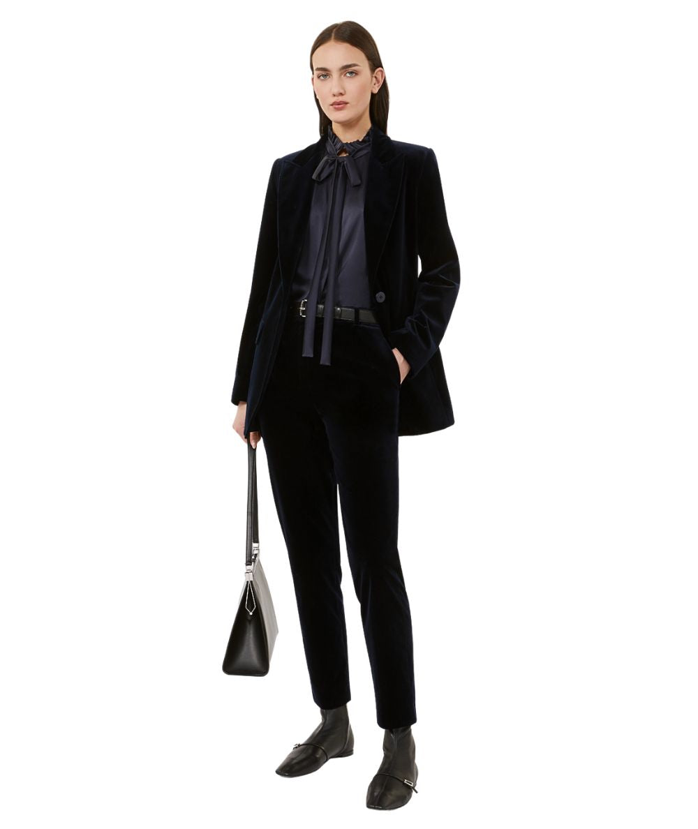 Max Mara Studio Giacca in Velluto QUADRO Blu Notte