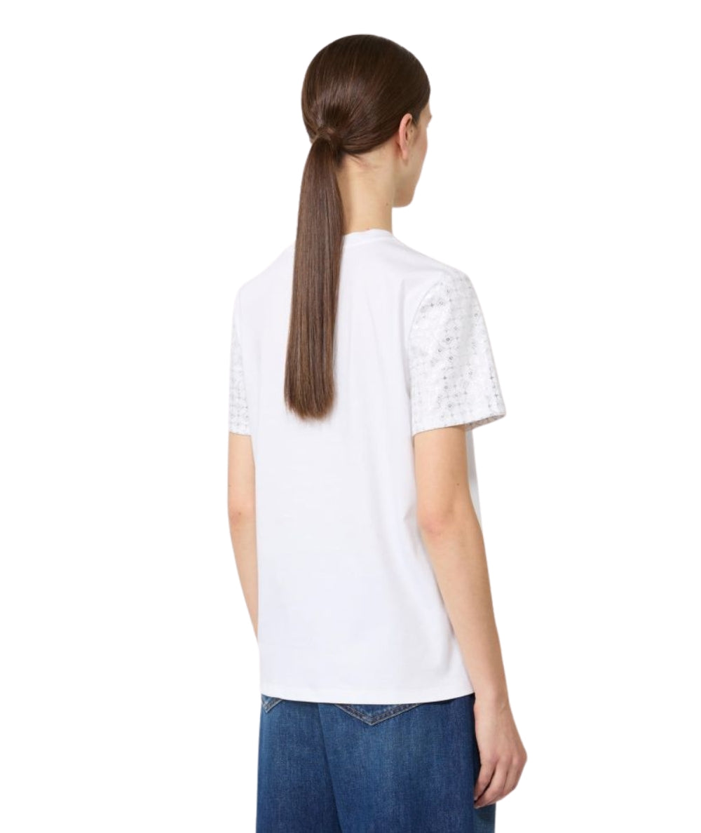 Max Mara T-shirt in Cotone con Disegno Geometrico Pugnale Bianco