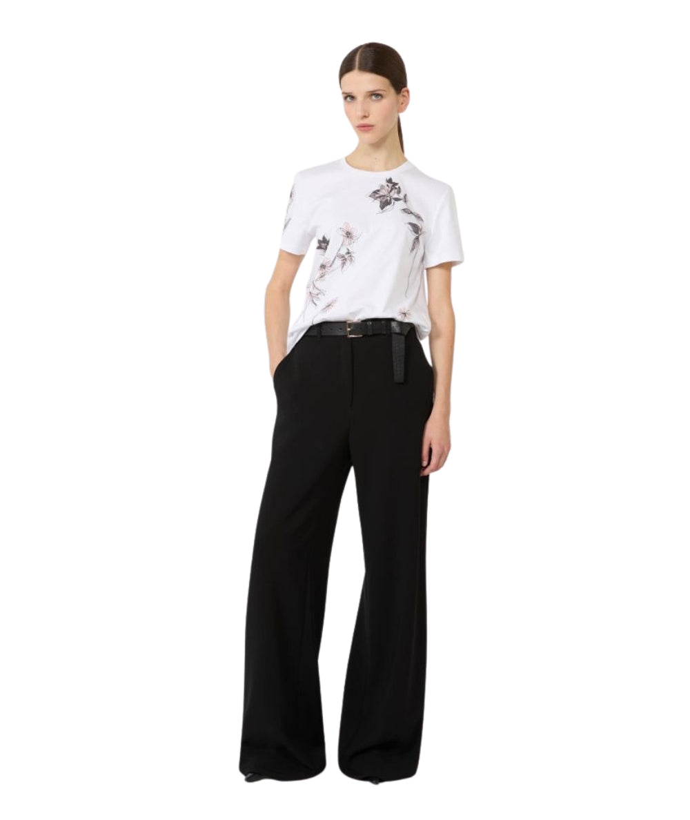 Max Mara T-shirt in Cotone con Stampa Floreale Pugnale Bianco