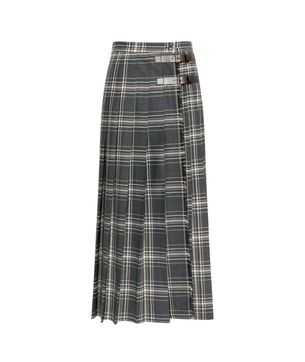 Max Mara Weekend Gonna a Pieghe Motivo Tartan Prisma Grigio