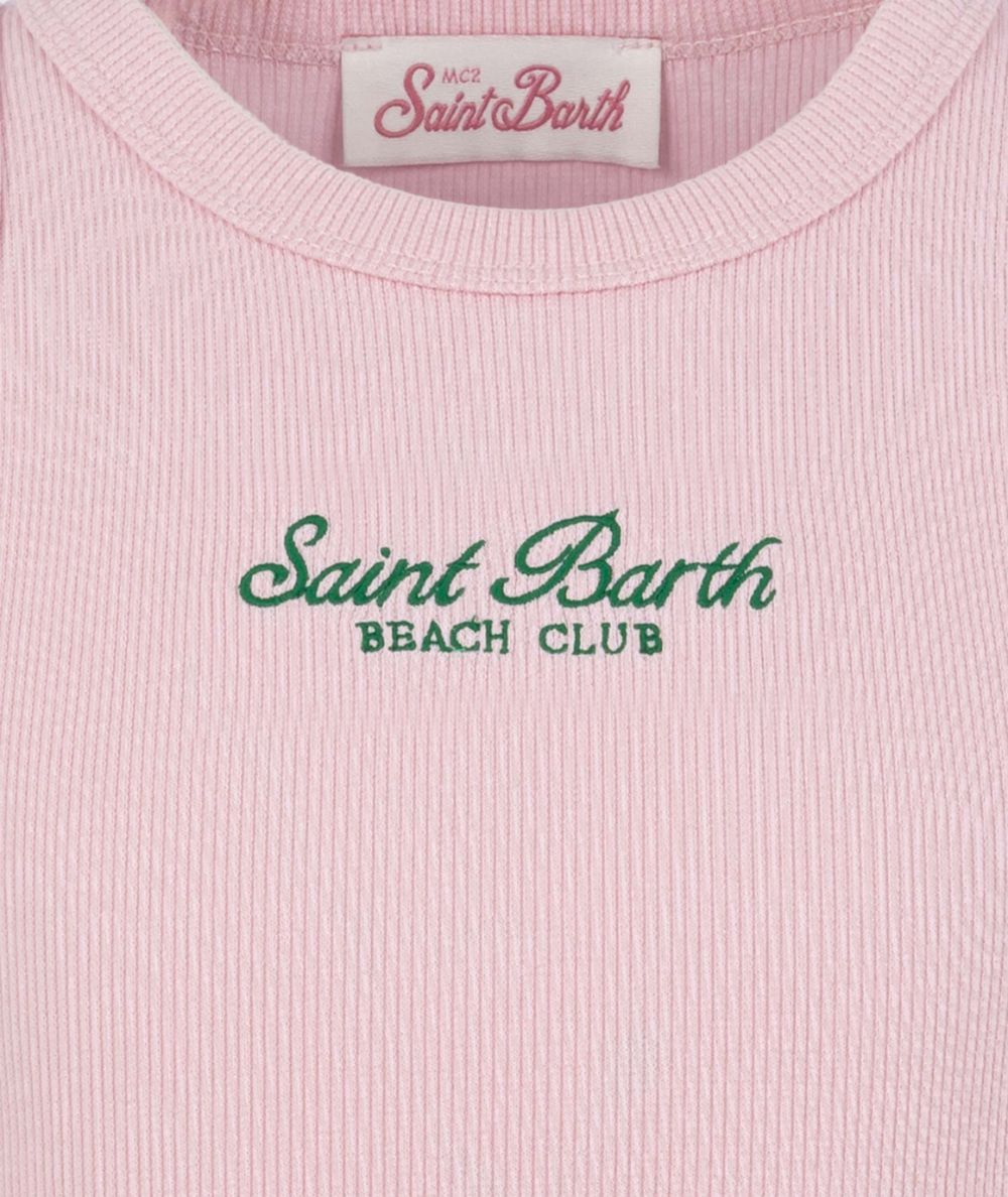 Mc2 Saint Barth Canotta a Costine con Logo Blue Jr Rosa