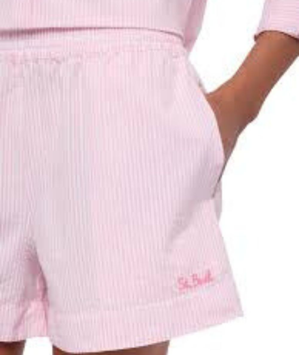 Mc2 Saint Barth Striped Shorts in Seersucker Meave Stripes 21 Pink