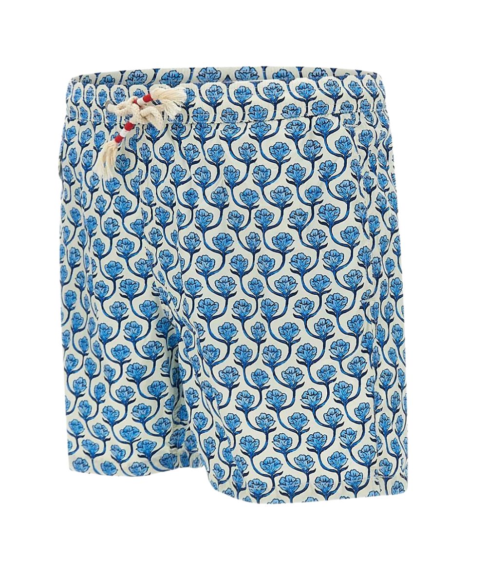 Mc2 Saint Barth Swim Shorts 70' Geo Floral Lighting 70 Bianco/Azzurro