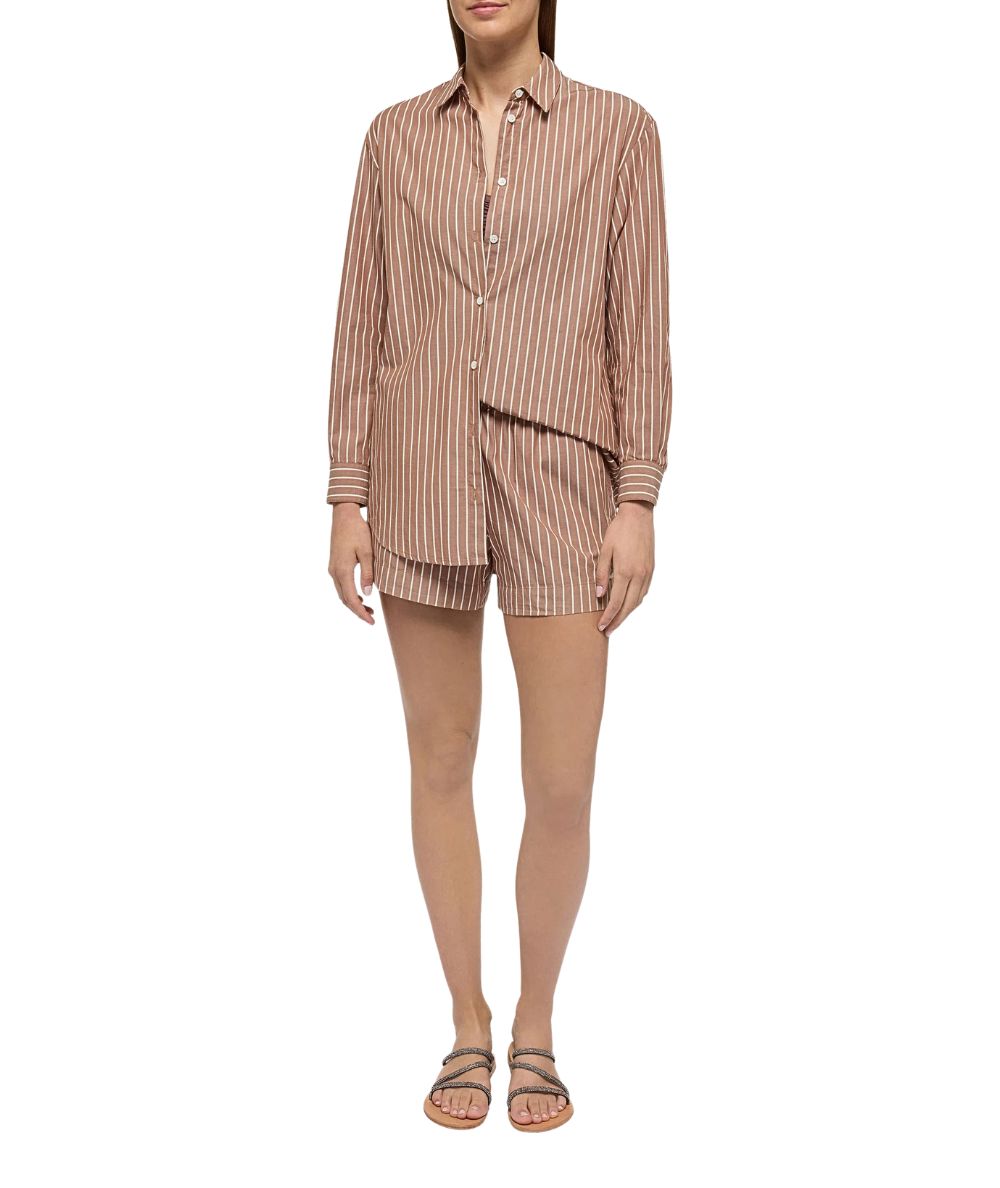 Mc2 Santh Barth Camicia Oversize a Righe con Ricami Brigitte Stripes V1810 EMB Marrone