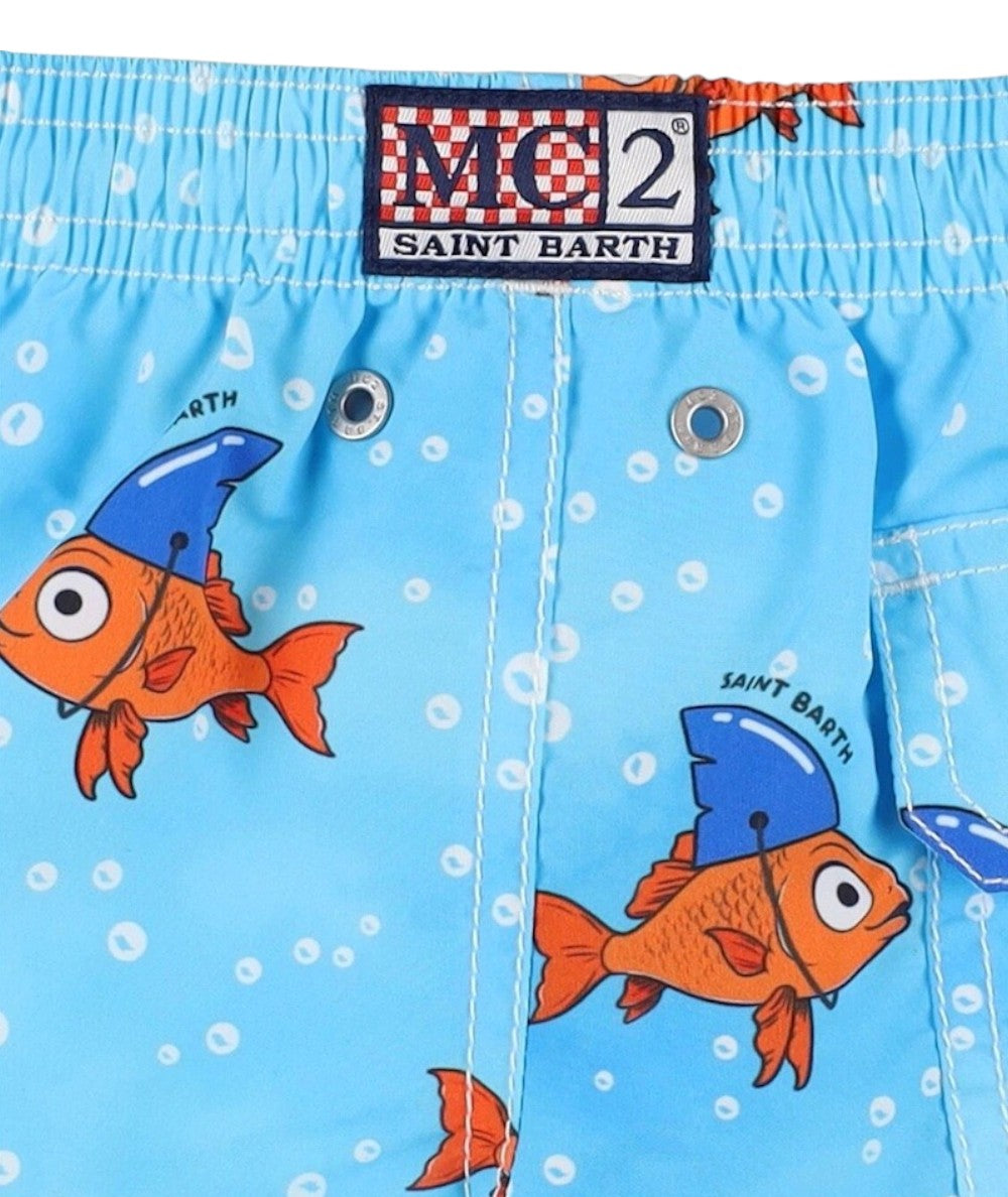 Mc2 Saint Barth Boxer da Mare con Coulisse Jean Fake Shark Azzurro