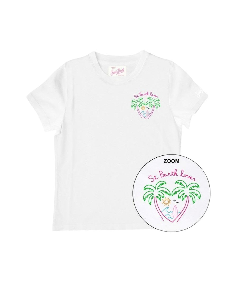 Mc2 Saint Barth T-shirt in Jersey Logo Ricamato Lover Palms Elly Bianco