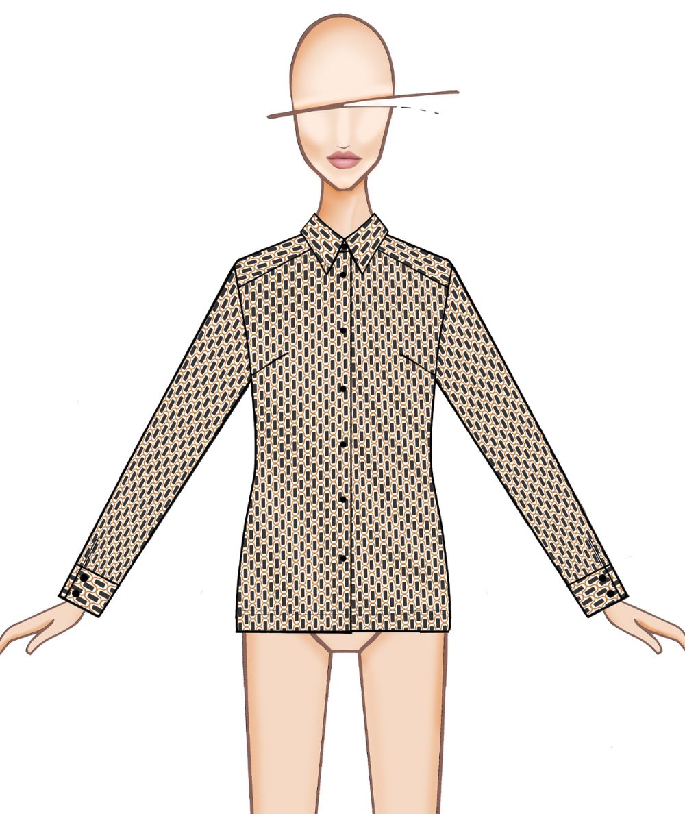 Mondrian Venezia by Camicetta Snob Camicia in Sensitive Tecnico Fantasia Geometrica Bruciato e Nero
