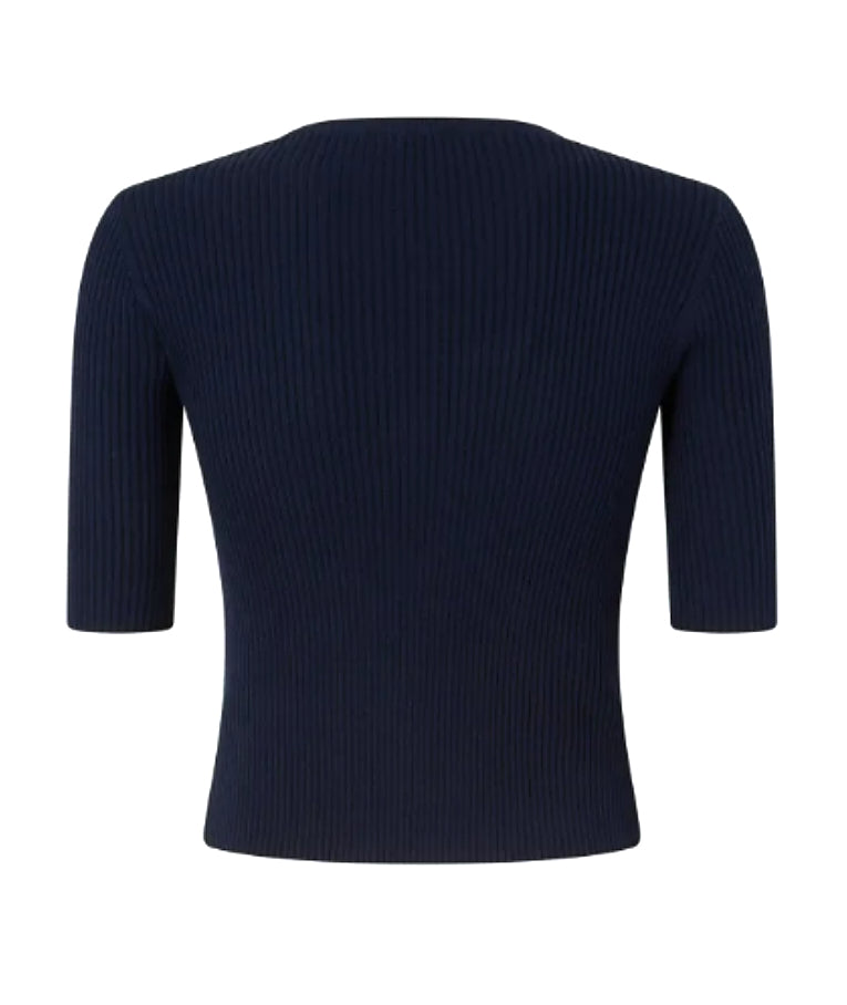 Pinko Maglia in Seta e Cotone a Costine Tritone Blu