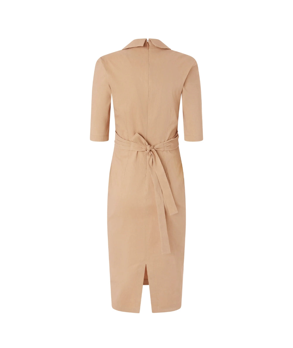 Pinko Abito Midi in Lino Stretch con Incrocio ALLYSON 106499 A34I Beige
