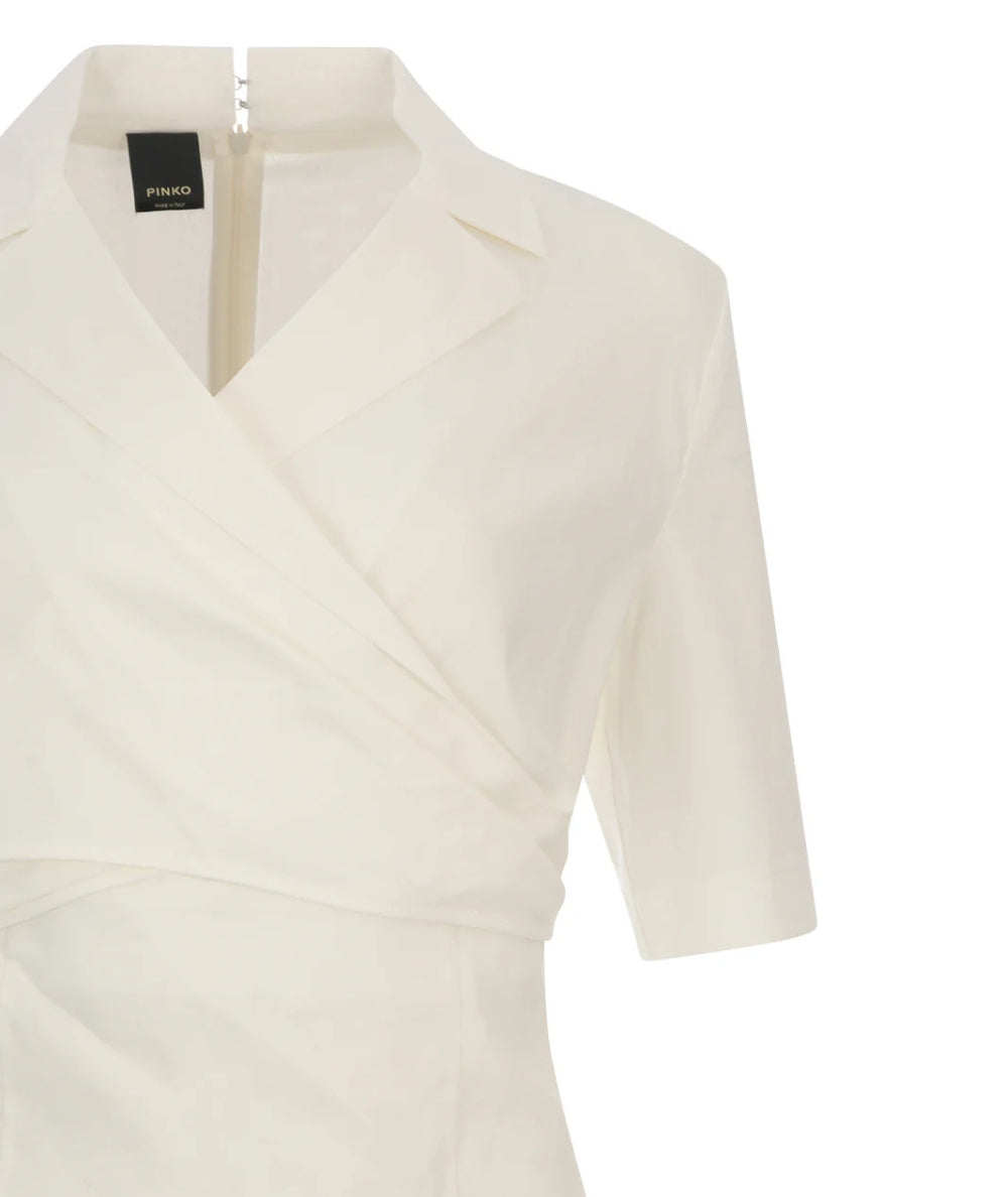 Pinko Abito Midi in Lino Stretch con Incrocio Allyson 106499-A34I Bianco