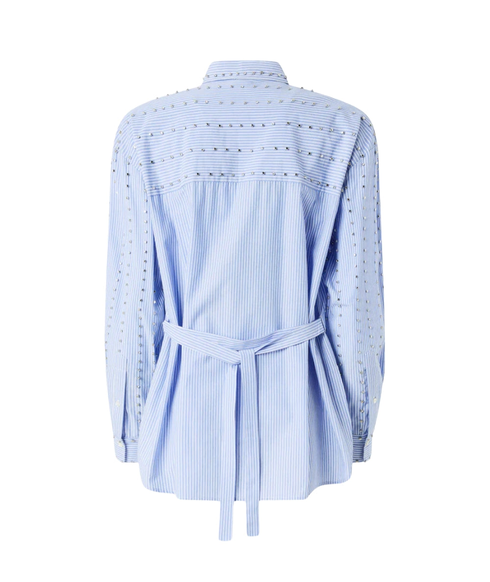 Pinko Camicia a Righe con Dettagli Metallici Carley 106225 A31W Azzurro