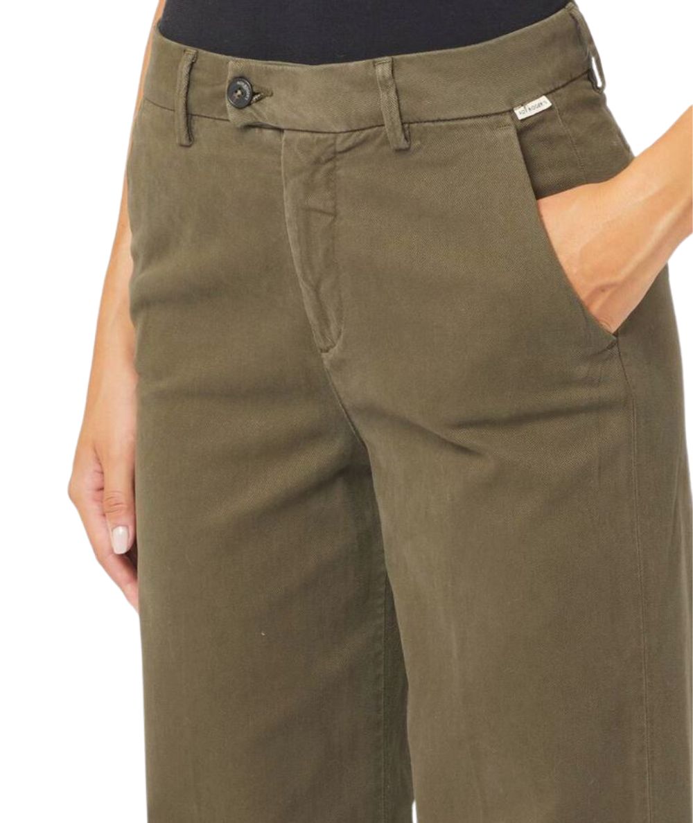 ROY ROGER'S PANTALONI CHINO A PALAZZO LAIS SOFT BULL RND041P4030112 VERDE MILITARE