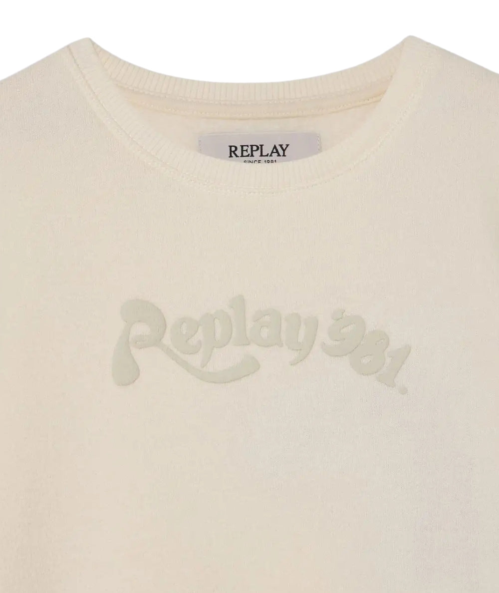 Replay & Sons Felpa Cropped con Stampa SG2137.050.23972 Bianco latte