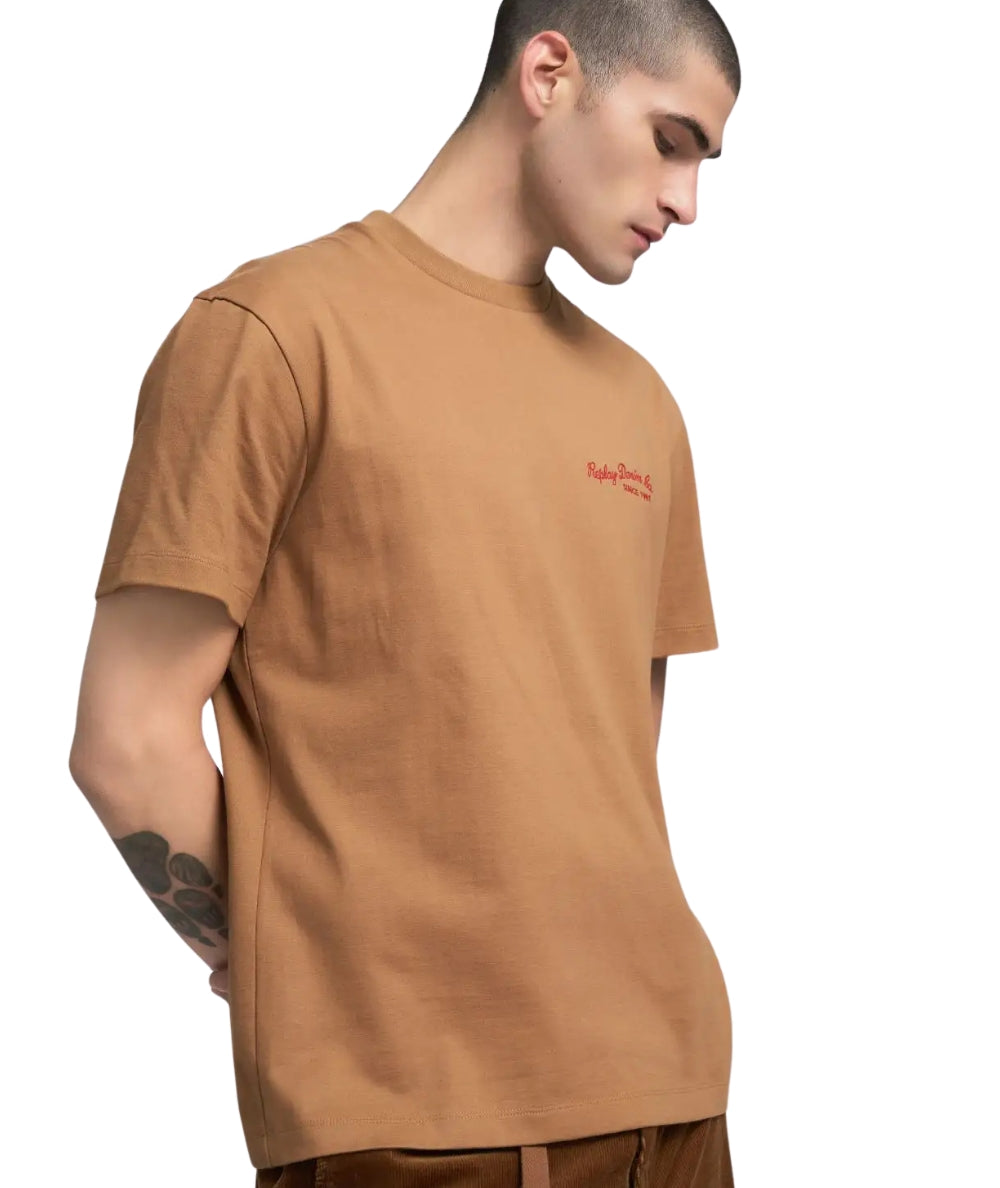 Replay T-shirt in Cotone con Ricamo M3249.000.23938 Arancio Ruggine