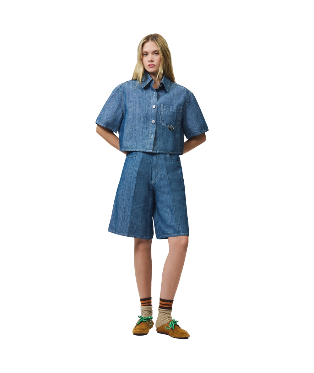 Roy Roger's Camicia in Chambray Cropped RND90141D7380021 Denim Chiaro