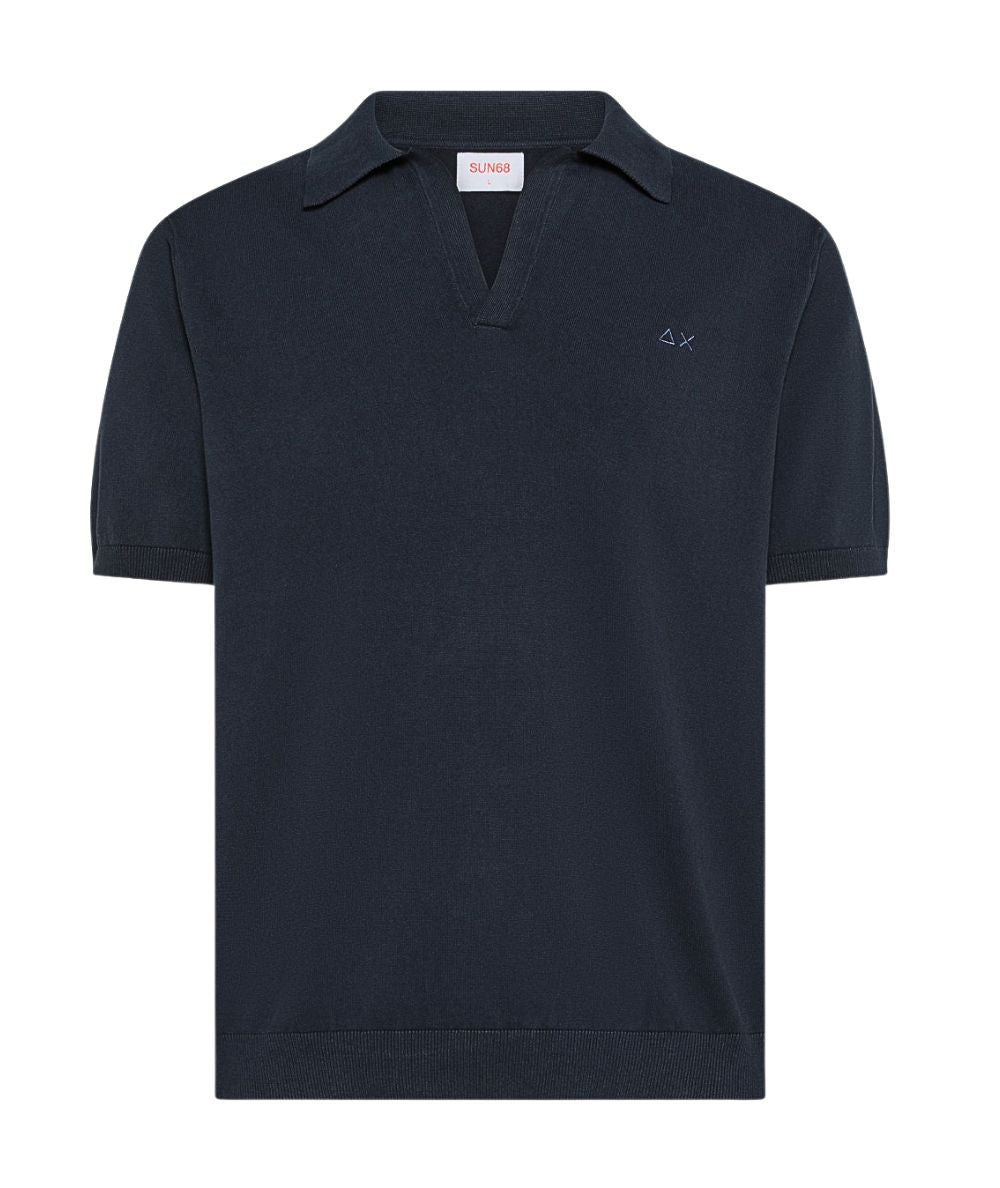 SUN68 Polo in Filo con Collo Skipper K36128 Blu Navy