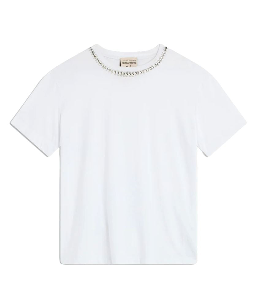 Semicouture T-shirt con Strass Elodie Y5SJ11 Bianco
