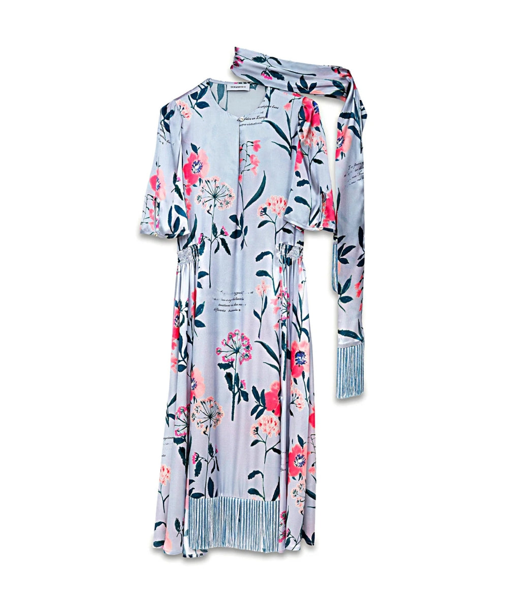 Shirtaporter Abito in Seta Fantasia e Frange DR4007 Azzurro